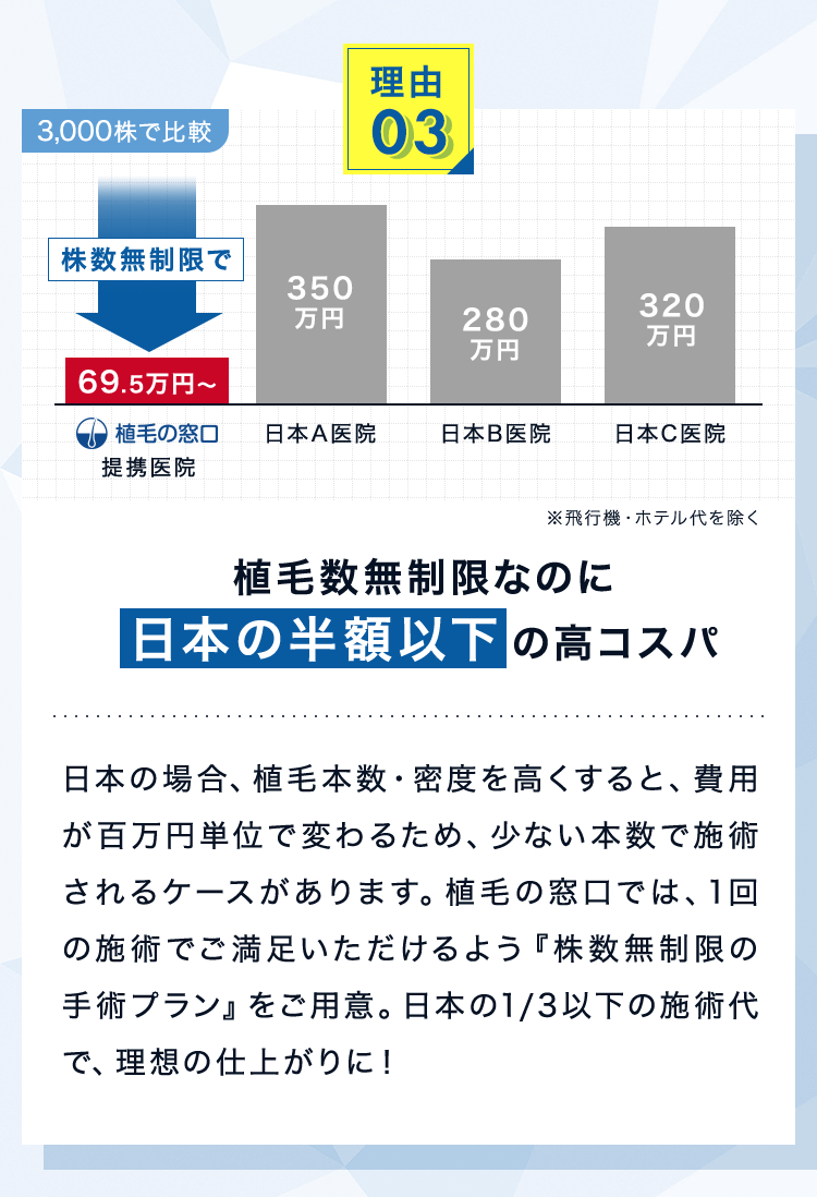 理由3　植毛数無制限なのに日本の半額以下の高コスパ