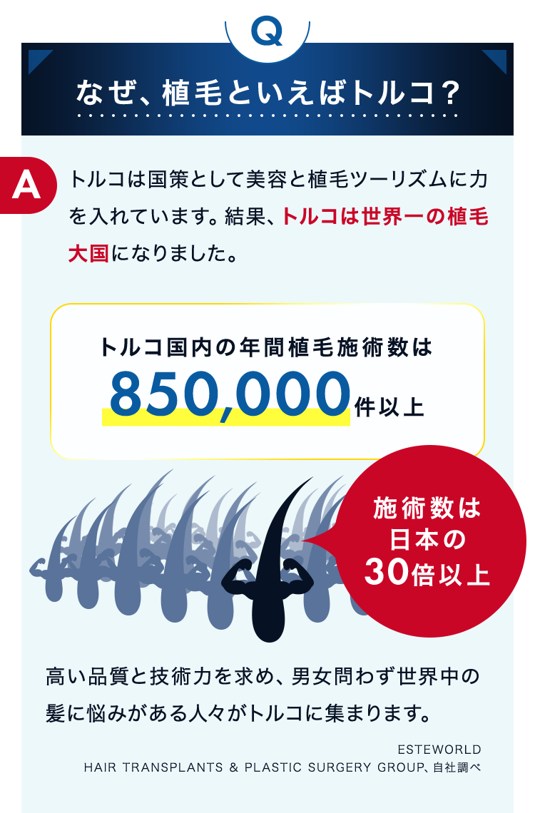 トルコは国策として美容と植毛ツーリズムに力を入れています。トルコは世界一の植毛大国になりました。